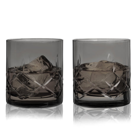 Admiral-cut-crystal-rocks-glasses-in-smoke-viski®-Whiskey-Glasses
