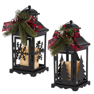 10.5-Inch Lighted Metal Lanterns with Timer (Set of 2)