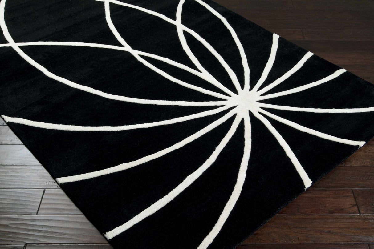 Davison Black Geometric Wool Carpet