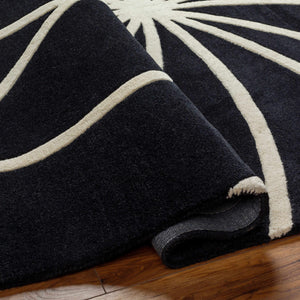 Davison Black Geometric Wool Carpet