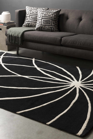 Davison Black Geometric Wool Carpet