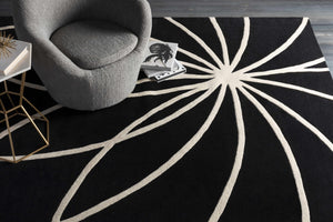 Davison Black Geometric Wool Carpet