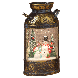 Lighted Spinning Water Globe Milk Can - Snowman
