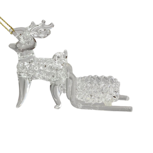 Spunglass Ornament - Clear Reindeer With Sleigh