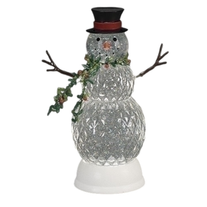 Lighted Swirl Faceted Snowman Water Globe