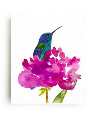 Hummingbird in a Peony Art Print Vibrant Floral and Bird Wall Décor