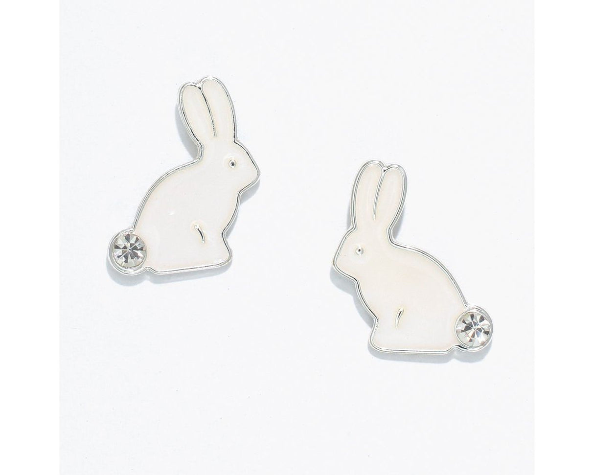 Enamel Bunny Earrings with Crystal Tails