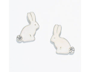 Enamel Bunny Earrings with Crystal Tails