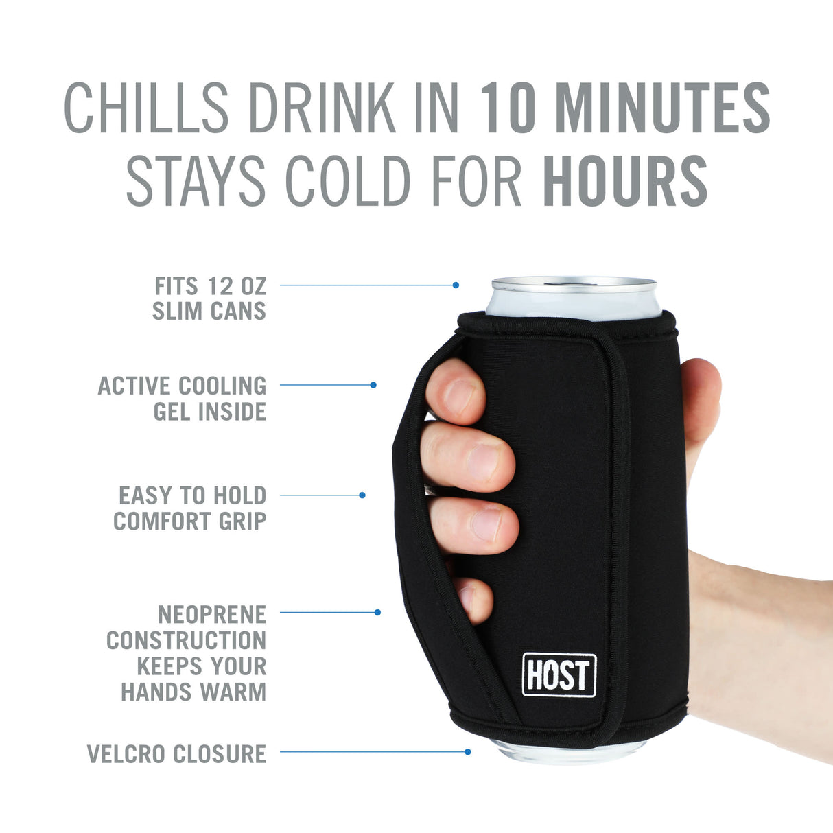 Insta-Chill™ Slim Can Cooler – 12 oz, Black