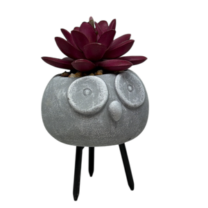 Faux Purple Succulent In Planter - Owl