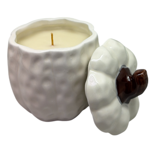 Covered Ceramic Pumpkin Jar Wax Candle - Cream
