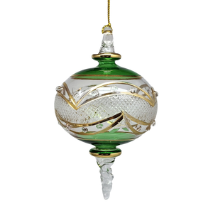 Gold Etched Blown Glass Sphere - Green
