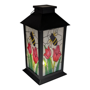 Solar Powered Stained Glass Style 11" Lantern -