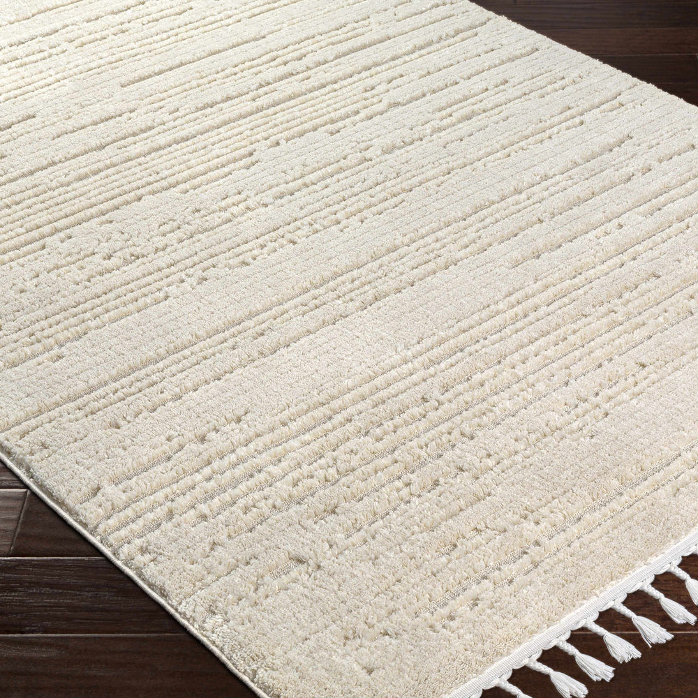 Ibarra Textured Ivory High/Low Pile Rug with Tassels