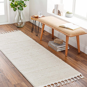 Ibarra Textured Ivory High/Low Pile Rug with Tassels