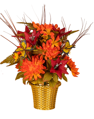 Harvest Floral Arrangements in Gold Weighted Pot -