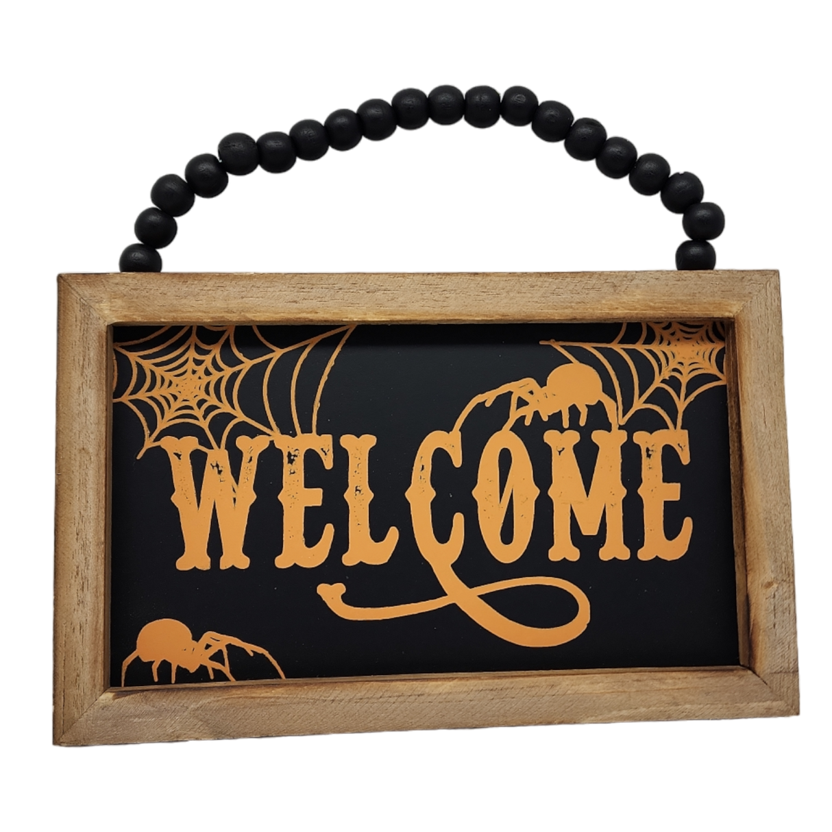 Wooden Hanging 8 Inch Sign - Haunted Welcome