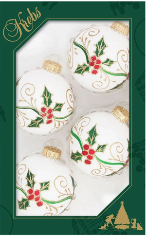 Holly And Berries 4 Pack - Silver - Balls