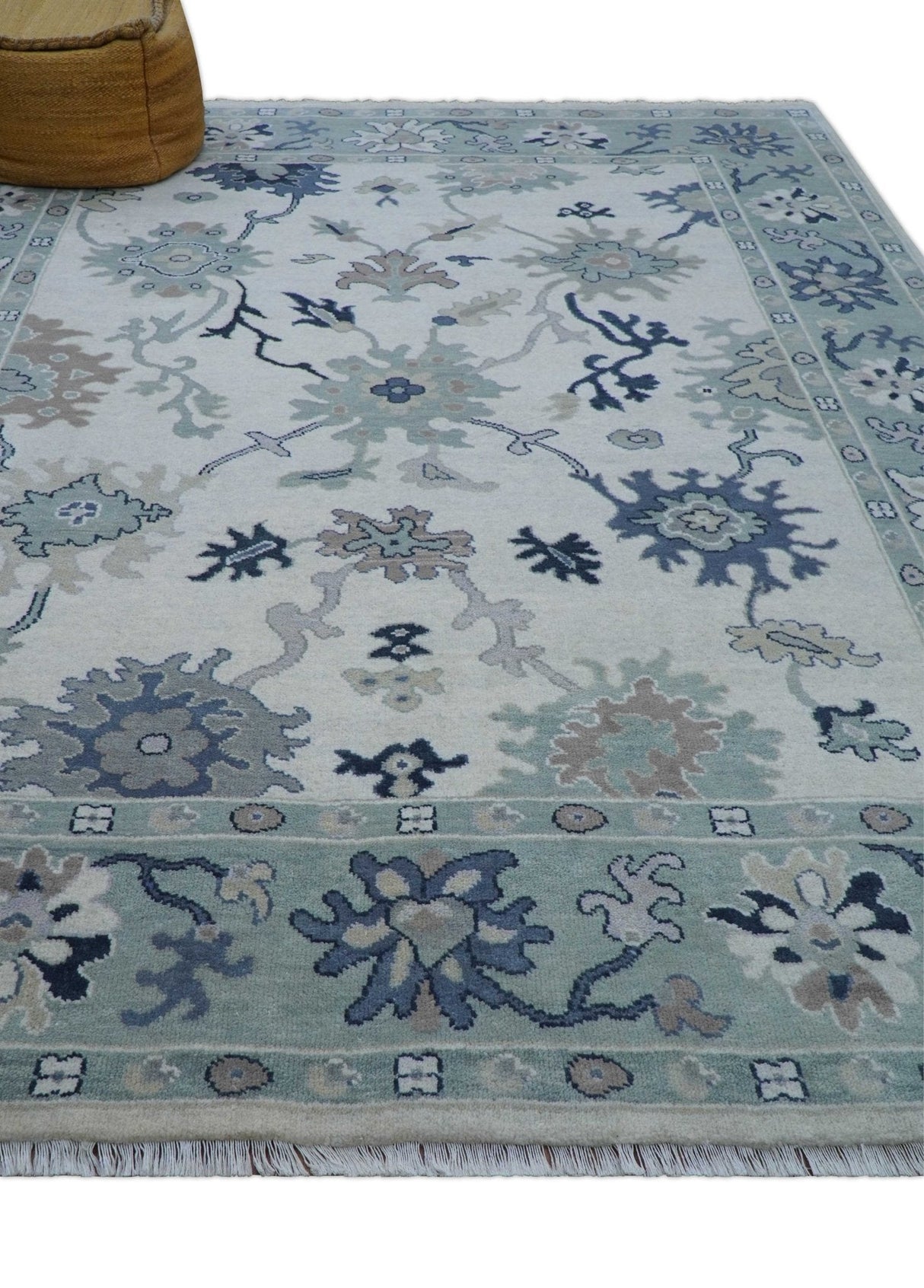 Idris Custom Made Modern Oushak Light Silver And Ivory Wool Area Rug