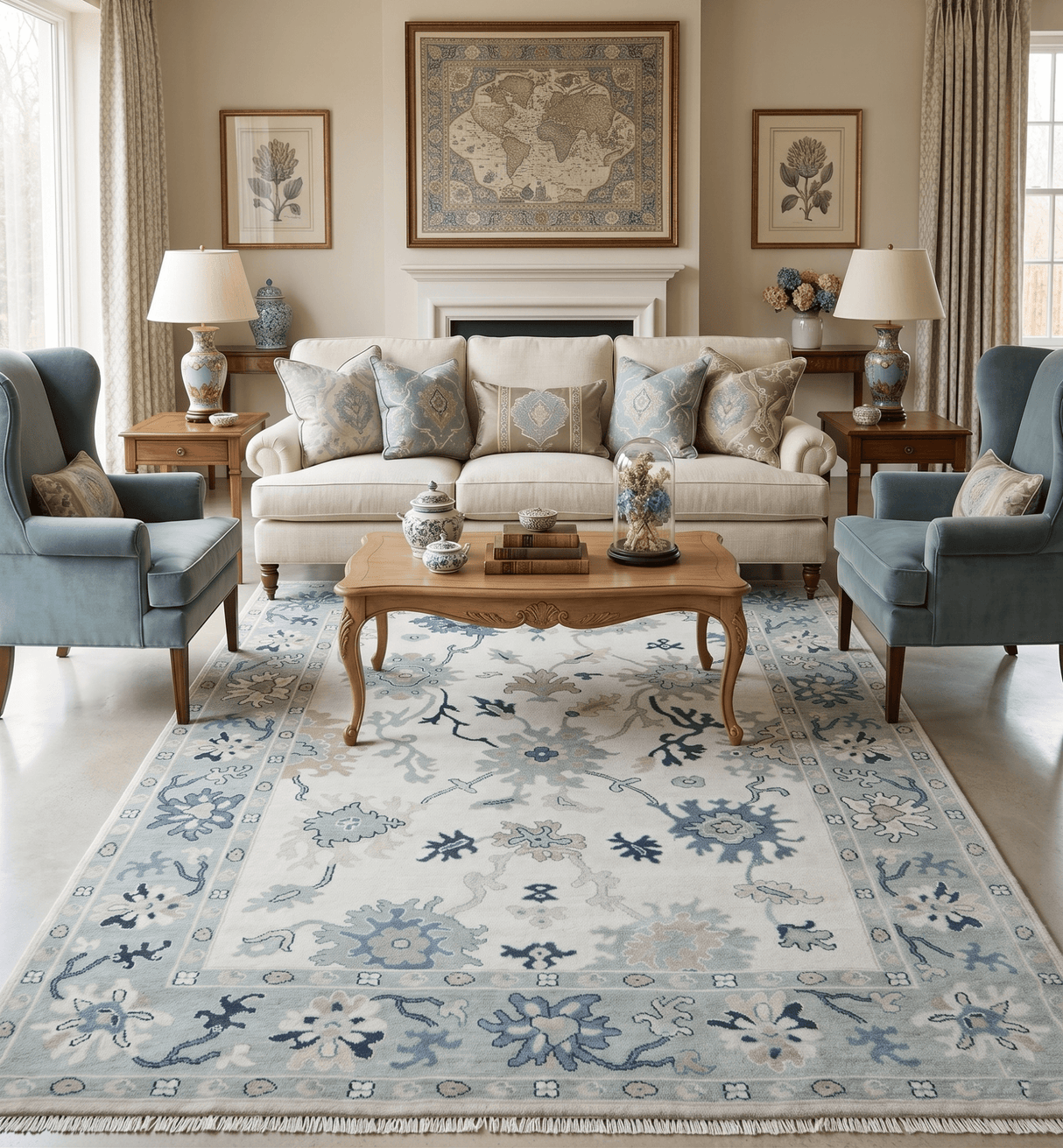 Idris Custom Made Modern Oushak Light Silver And Ivory Wool Area Rug