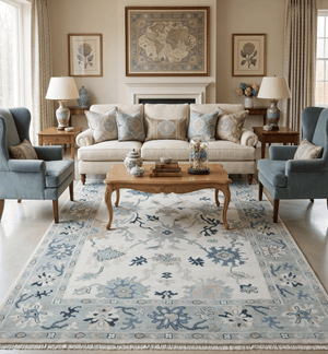 Idris Custom Made Modern Oushak Light Silver And Ivory Wool Area Rug