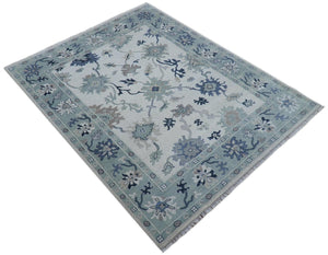 Idris Custom Made Modern Oushak Light Silver And Ivory Wool Area Rug