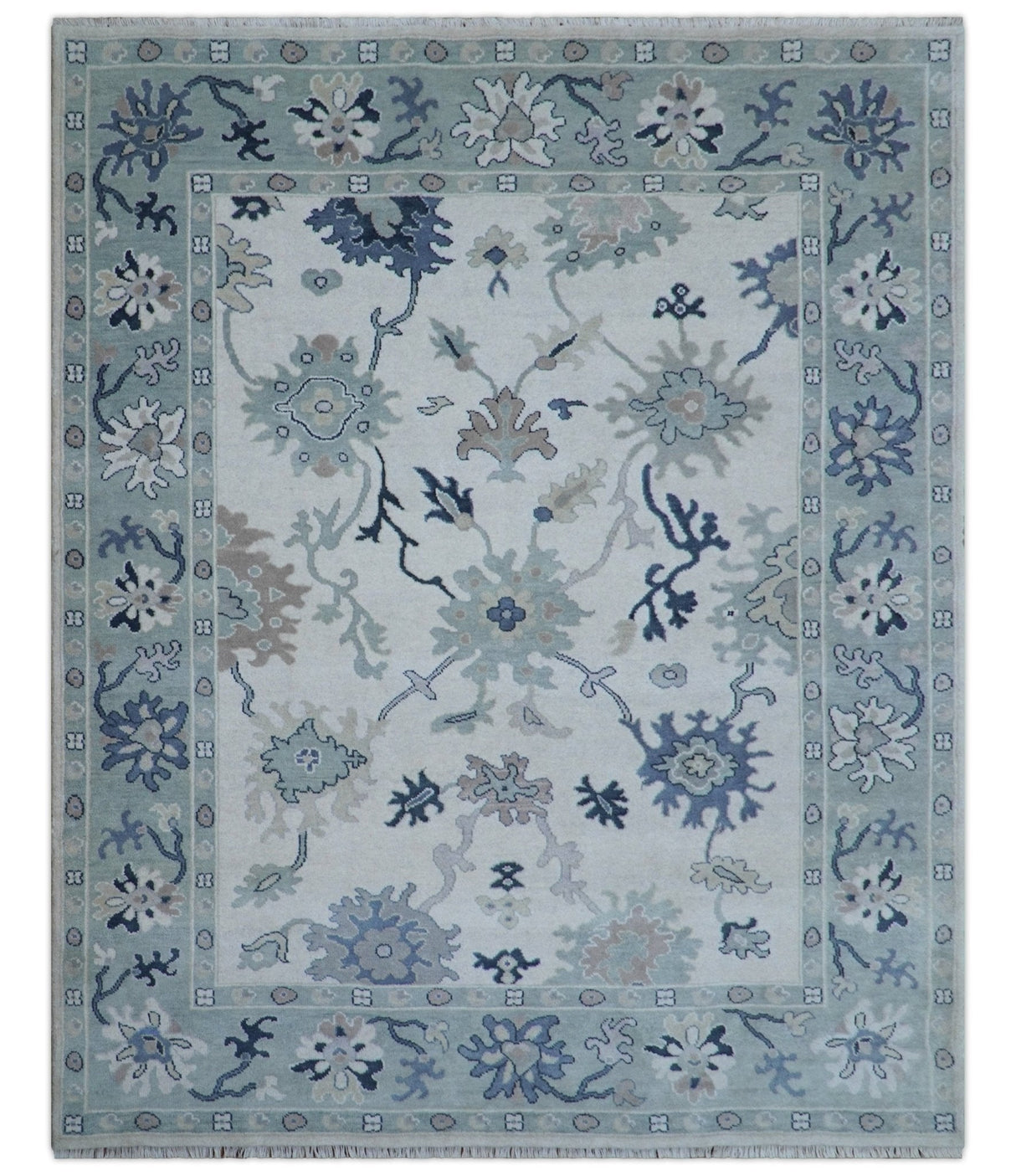 Idris Custom Made Modern Oushak Light Silver And Ivory Wool Area Rug