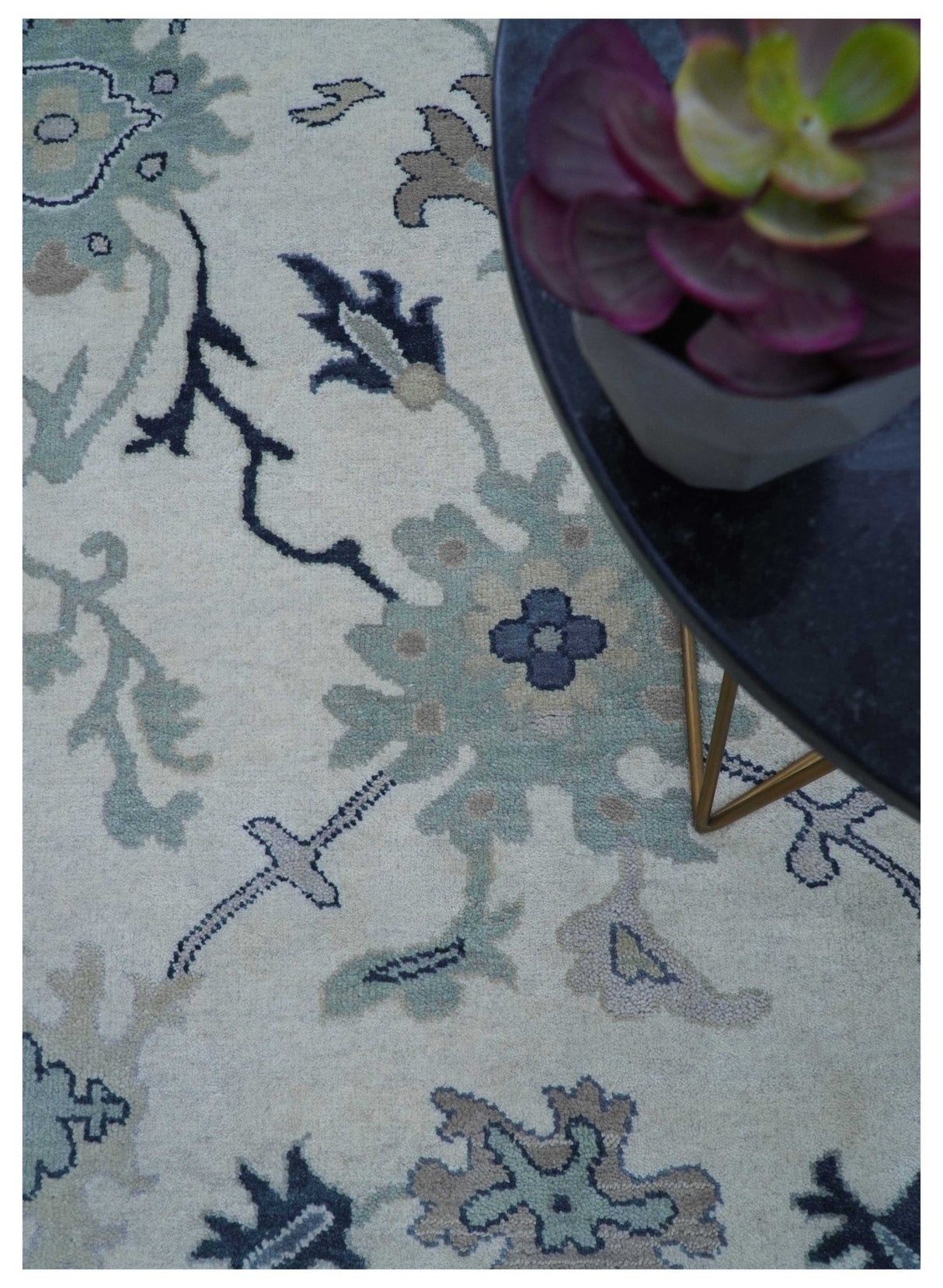 Idris Custom Made Modern Oushak Light Silver And Ivory Wool Area Rug