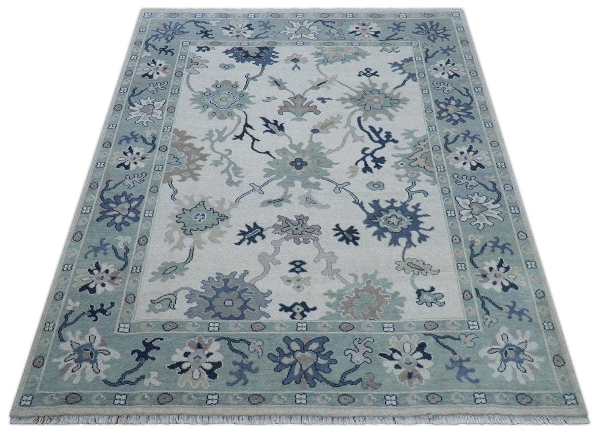 Idris Custom Made Modern Oushak Light Silver And Ivory Wool Area Rug