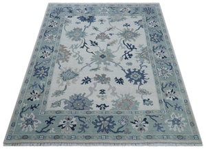Idris Custom Made Modern Oushak Light Silver And Ivory Wool Area Rug