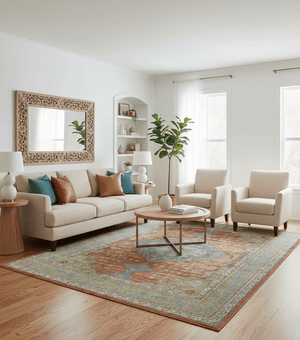 Idris Custom Made Peach, Rust And Beige Turkish Design Hand Knotted Wool Rug