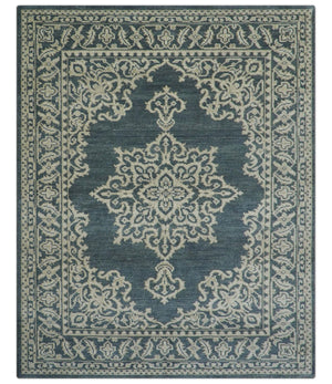 Idris Custom Made Turkish Design Gray And Ivory Hand Knotted Wool Rug