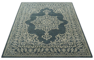 Idris Custom Made Turkish Design Gray And Ivory Hand Knotted Wool Rug