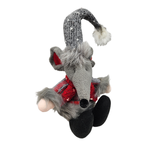 Plush Sitting Mouse - 16 Inch - Grey Hat