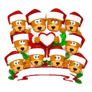 Brown Bear Family With Heart - Family of 10 - Ornament