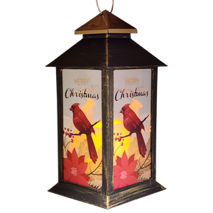 Christmas Cardinal Lantern with LED Candle - Merry Christmas