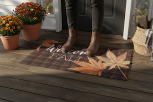 Plaid Maple Leaf "Welcome Fall" Mat