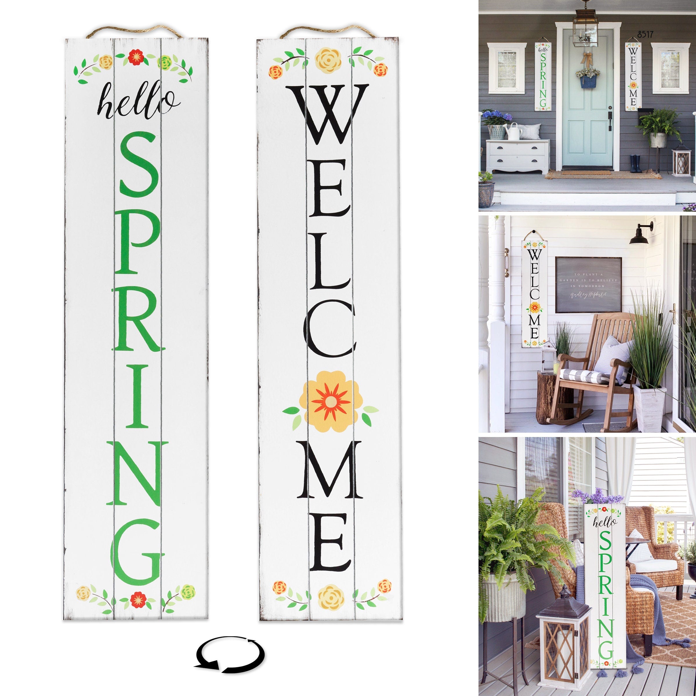 Spring-Welcome-Sign-for-Front-Door-|-Reversible-Wooden-Porch-Sign-36inch-|-2-Sided-Front-Porch-Decor-|-Home-Decor-Indoor-Outdoor-Wood-Sign-