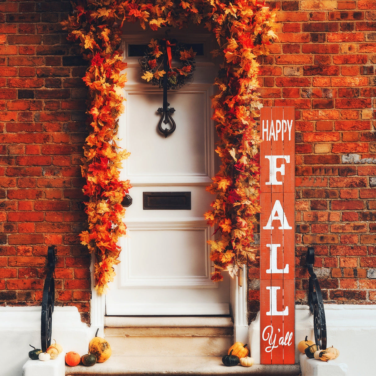 72in Outdoor Happy Fall Y'all Rustic Craft Porch Sign for Front Door, 6ft Vertical Wooden Welcome Sign for Front Porch