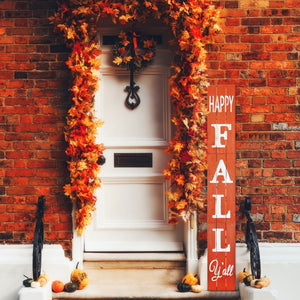 72in Outdoor Happy Fall Y'all Rustic Craft Porch Sign for Front Door, 6ft Vertical Wooden Welcome Sign for Front Porch