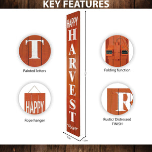 72in Outdoor Happy Harvest Rustic Craft Porch Sign for Front Door, 6ft Vertical Wooden Welcome Sign for Front Porch