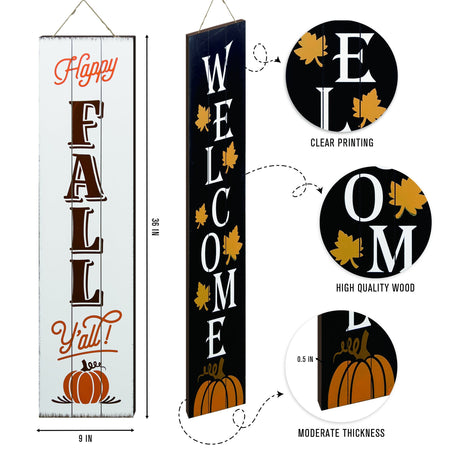 36in Fall Welcome Sign for Home Decor - Reversible Vertical Porch Sign for Front Door
