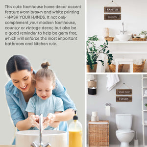 Wash Your Hands Wall Decor Sign, Reversible Farmhouse Sign for Living Romm/ Bathroom