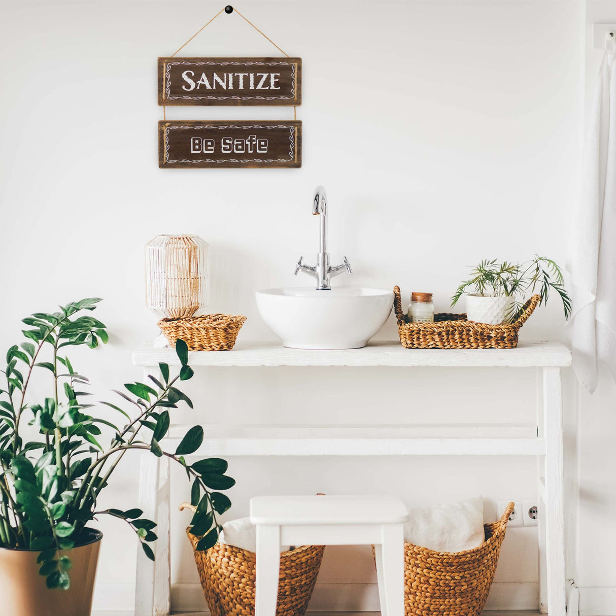 Wash Your Hands Wall Decor Sign, Reversible Farmhouse Sign for Living Romm/ Bathroom