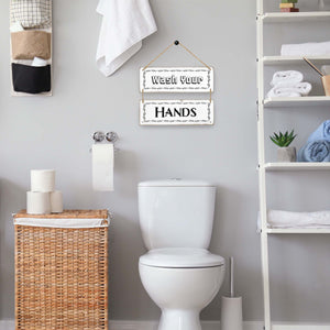 Wash Your Hands Wall Decor Sign, Reversible Farmhouse Sign for Living Romm/ Bathroom