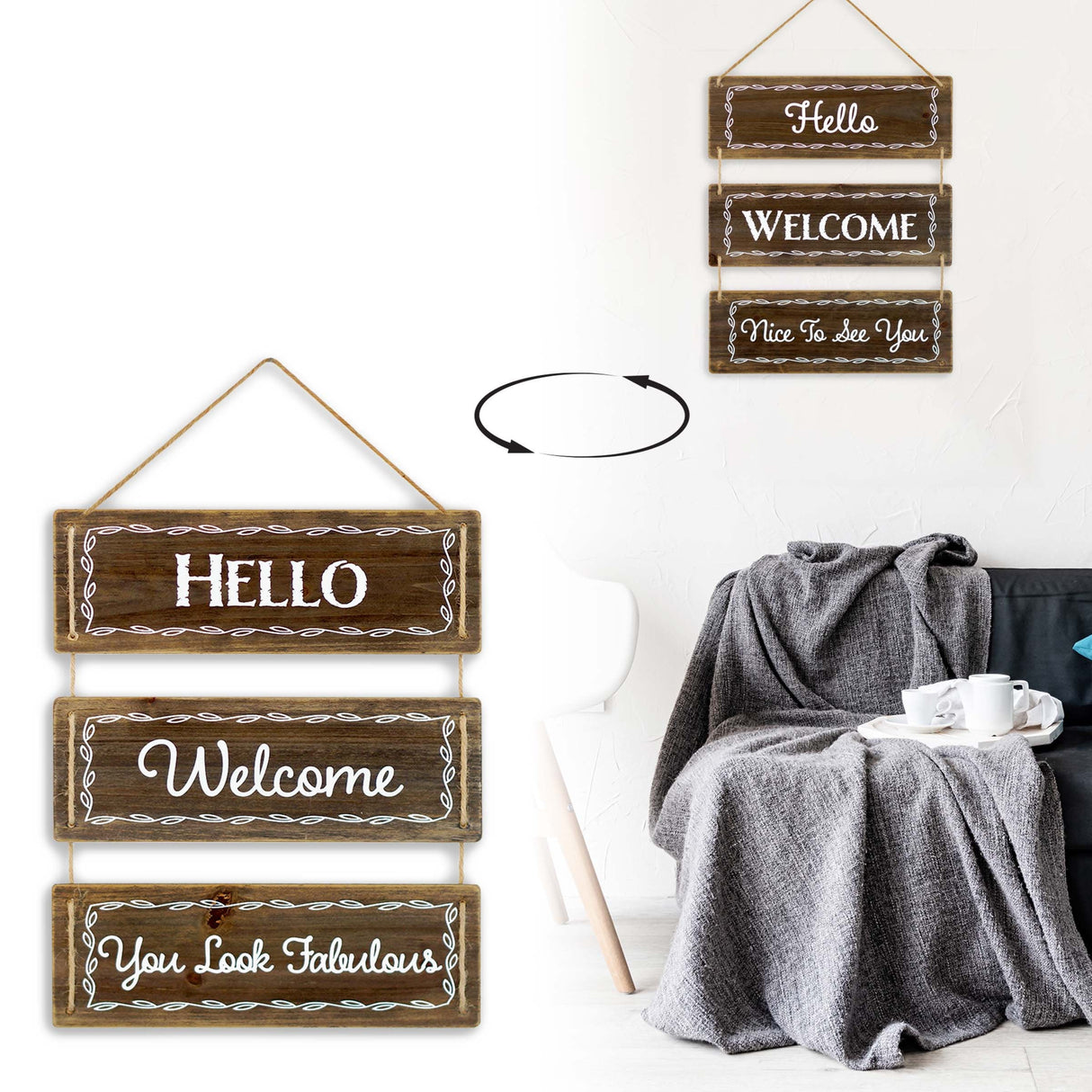 Reversible Wood Wall Hanging Sign for Farmhouse and Living Room