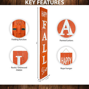 72in Outdoor Happy Fall Y'all Rustic Craft Porch Sign for Front Door, 6ft Vertical Wooden Welcome Sign for Front Porch