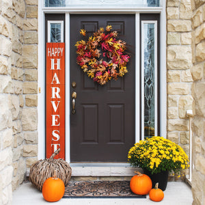 72in Outdoor Happy Harvest Rustic Craft Porch Sign for Front Door, 6ft Vertical Wooden Welcome Sign for Front Porch