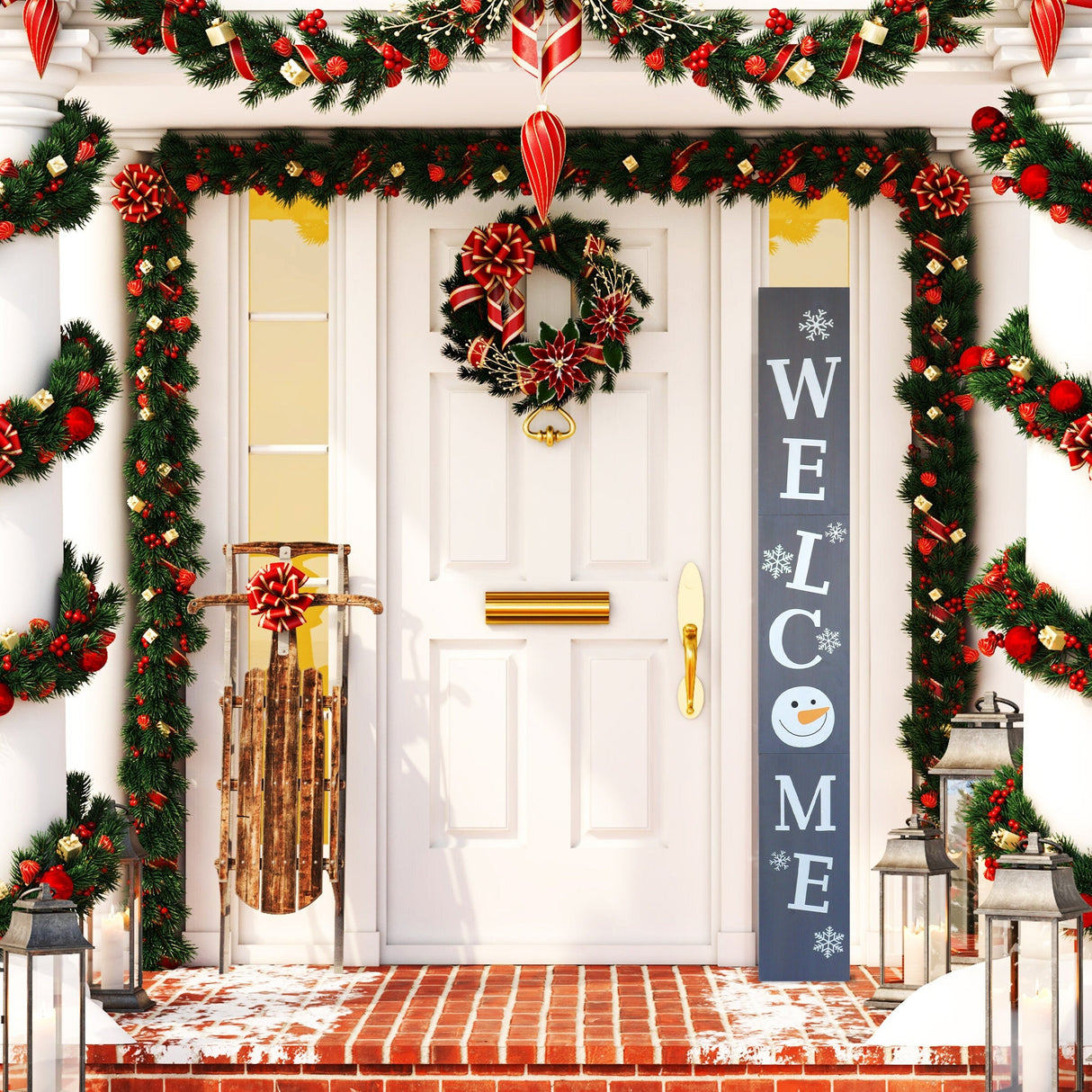 72in Snowman Welcome Sign for Front Door - Christmas Porch Decorations, Modern Farmhouse Welcome Sign for Front Porch