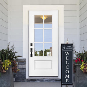 Welcome Sign with Floor Standing Foot Pedal Hand Sanitizer Dispenser Stand 48-Inch (Black)